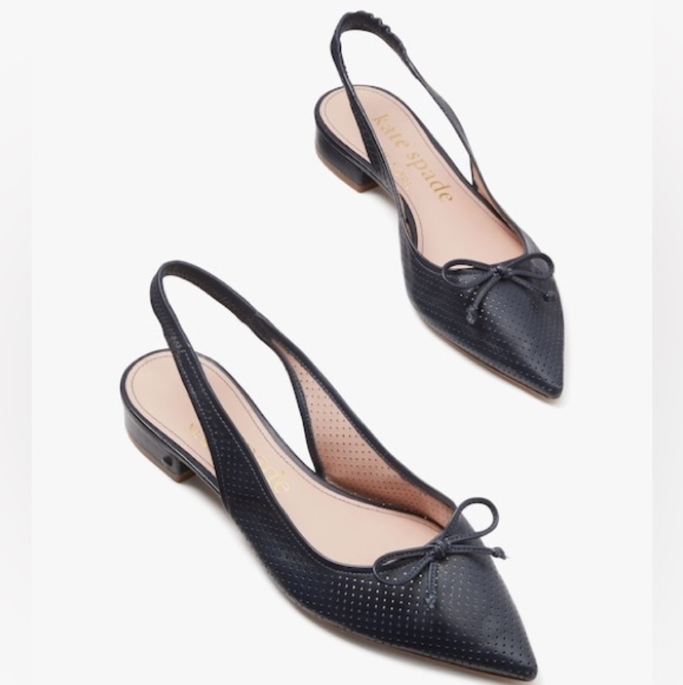 EUC Kate Spade Veronica Flats pointed Navy Slingback leather Sz 8.5